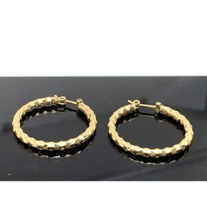Hoop Earrings Women's Jewelry 14K Yellow Gold Twist Braided 24mm 2mm Wide